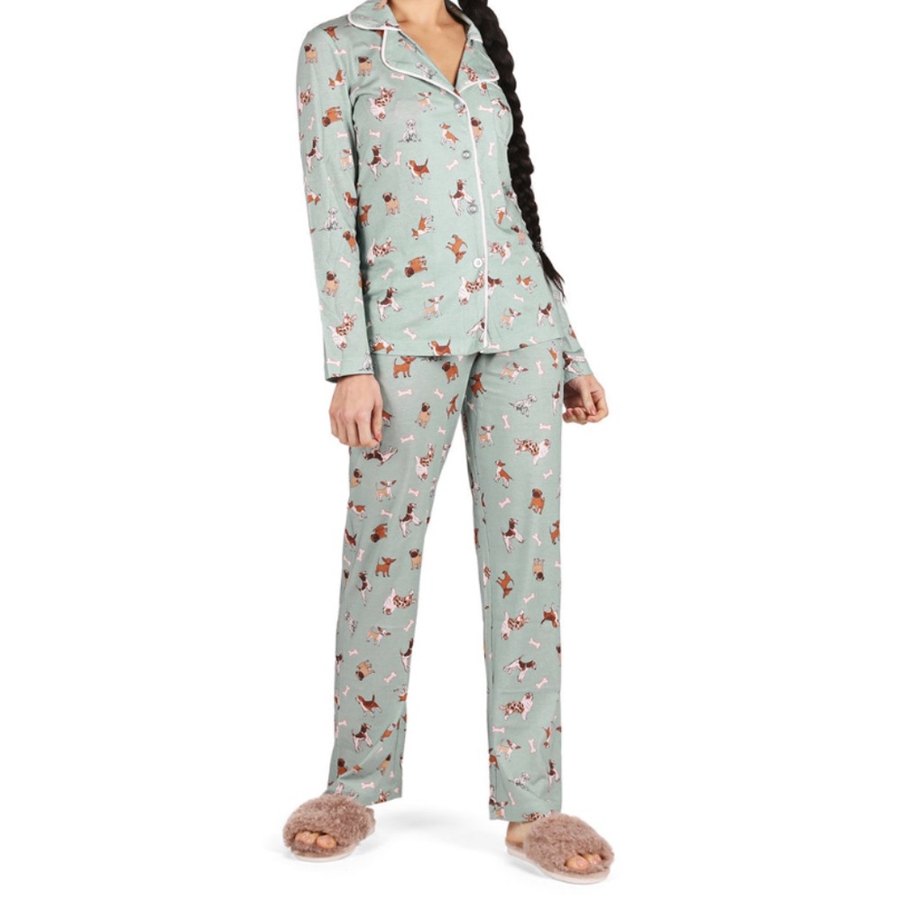 New! MeMoi Dog And Bone Notch Collar Pajama Set Dusty Teal Heather Size L